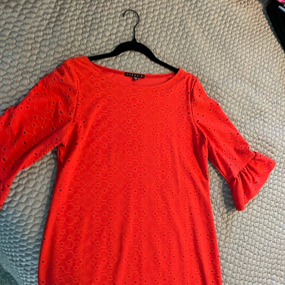 Tiana B red eyelet Bell sleeve, midi dress